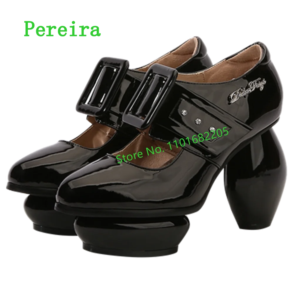 Gold Strange Heel Pumps Women's New Arrival Solid Platform Round Toe Patent Leather Fashion Elegant Shoes For Free Shipping