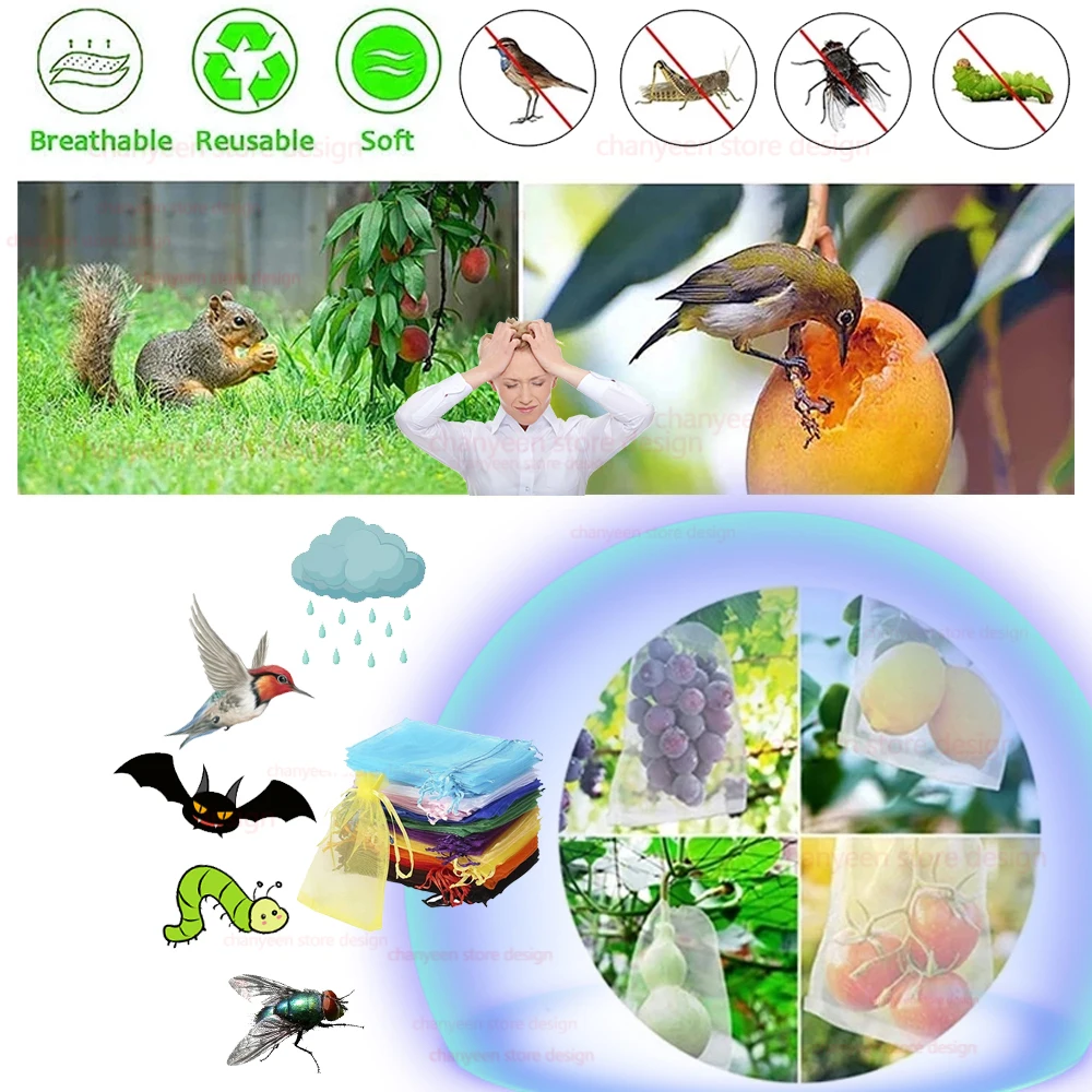 100pcs Plant Protection Bags Grapes Fruit Grow Strawberry Vegetable Netting Mesh For Pest Control Anti-Bird Garden Tools - купить по