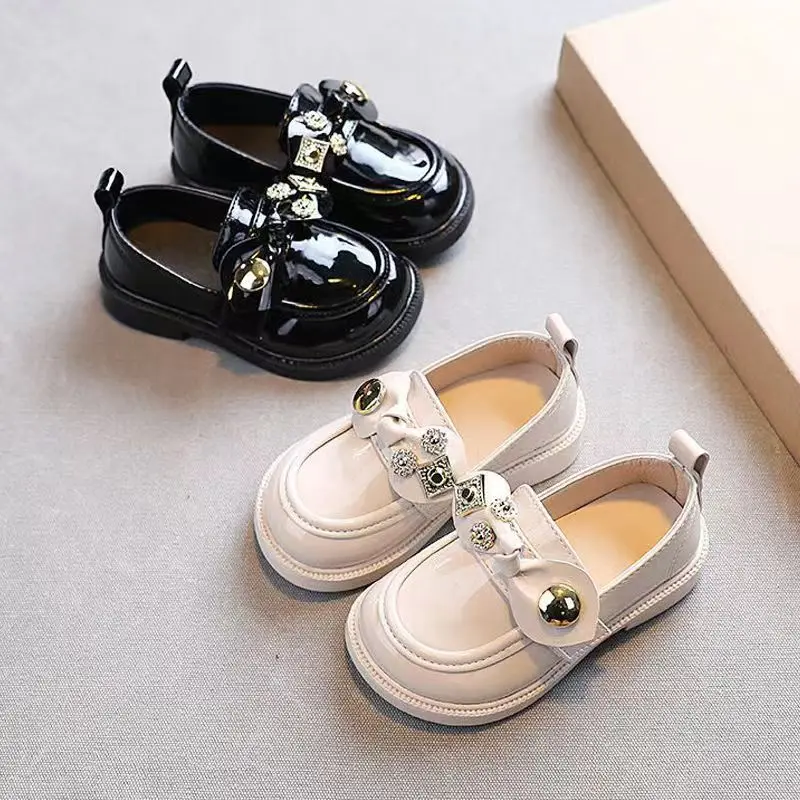 Girls' lLeather Shoes Children's Flat Shoes School Party Wedding Children's Black Casual Shoes Fashion British Style Leather New