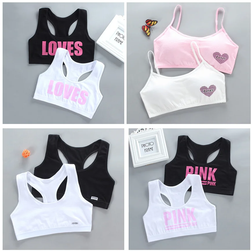 

10pcs Gift Girl Bra Teen Crop Top Underwear Vest Racerback Puberty Sport Training Bras Letter Streetwear Tube Top 7-14Y 10 9