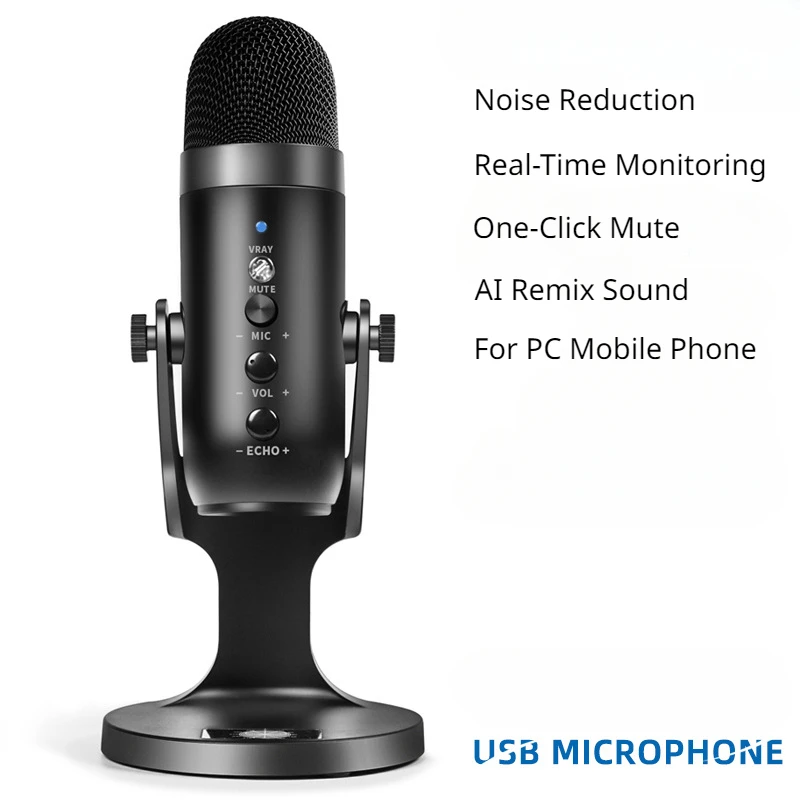 

Condenser Studio Professional Microphone QuickMute Recording Gaming Live Karaoke Singing Noise Reduction PC Phone USB Microphone