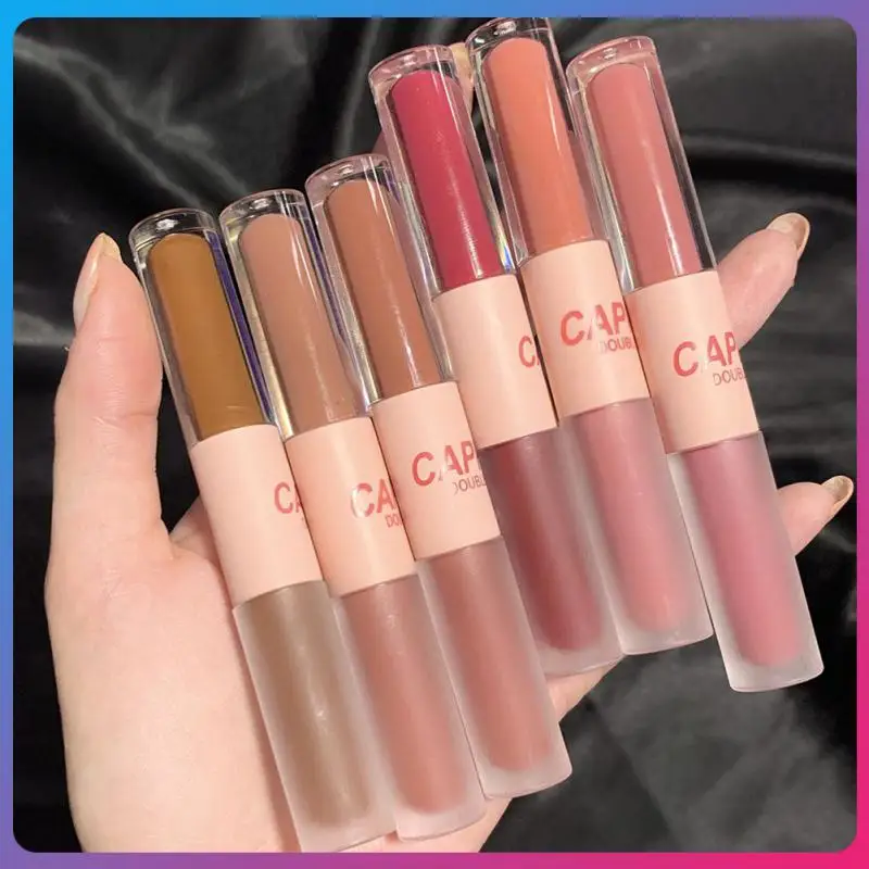 

Набор двухсторонней глазури для губ бархатная матовая помада блеск для губ Макияж для губ каштановый оттенок для губ грязевой зеркальный в...