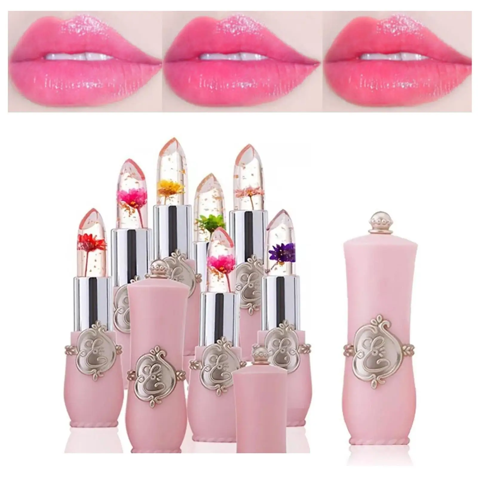 

Jelly Flower Lipstick Color Changing Lip Gloss Moistening Cosmetic Color Crystal Pomade Makeup Lip Balm Temperature Transpa