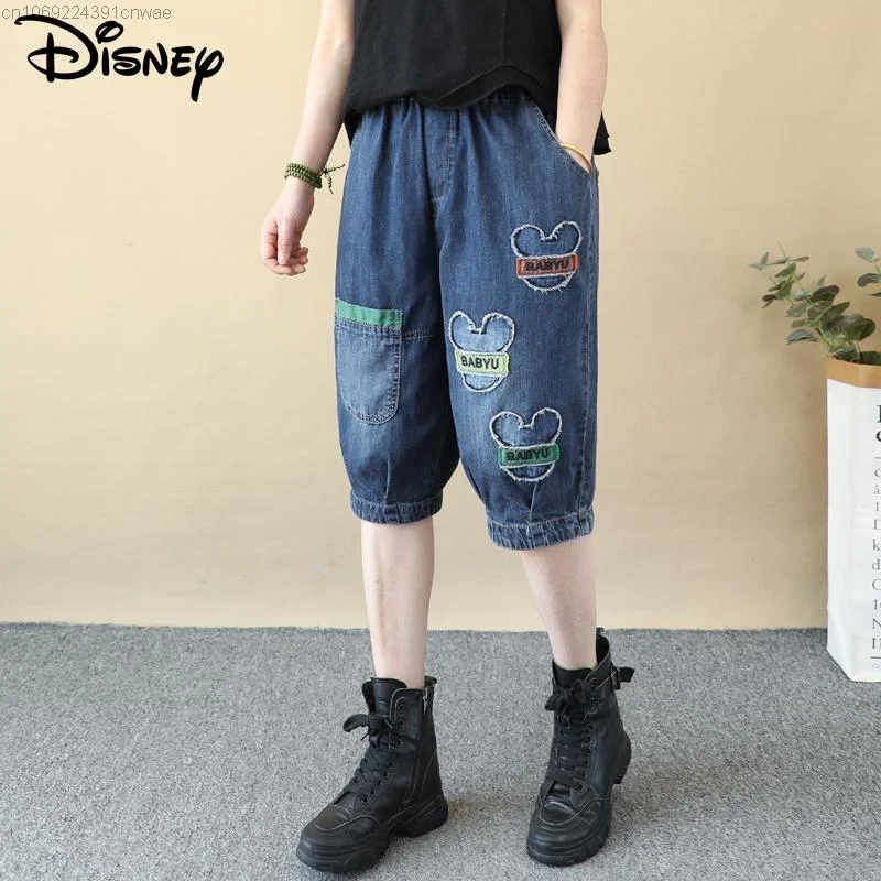 

Disney Mickey Mouse Denim Shorts Women Y 2k Kawaii Anime Large Pockets Harem Pants Fashion New Streetwear Jeans Female 90s 2000s