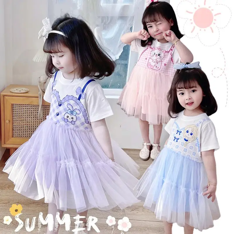 

Cartoon Cute Summer Children's Wear New Girls' Dress Cute Pure Cotton Princess Dress Outgoing Mesh Skirt Cake Skirt