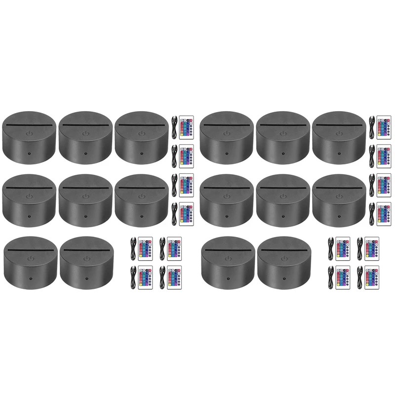 

16Pack 3D Night LED Light Lamp Base 16 Colors LED Light Display Base With Remote For Acrylic And Resin Glass Black