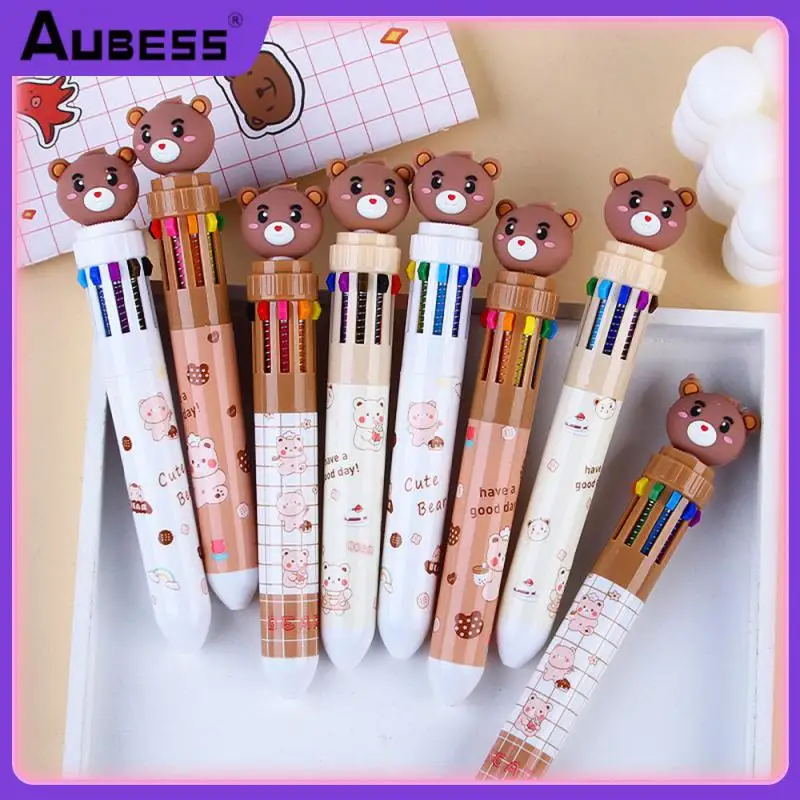 

0.022g Cute Mini Pens Freely Switch Color Smooth Writing Multicolor Ballpoint Pen Press Head Quick-drying Pen Water Cartoon Bear