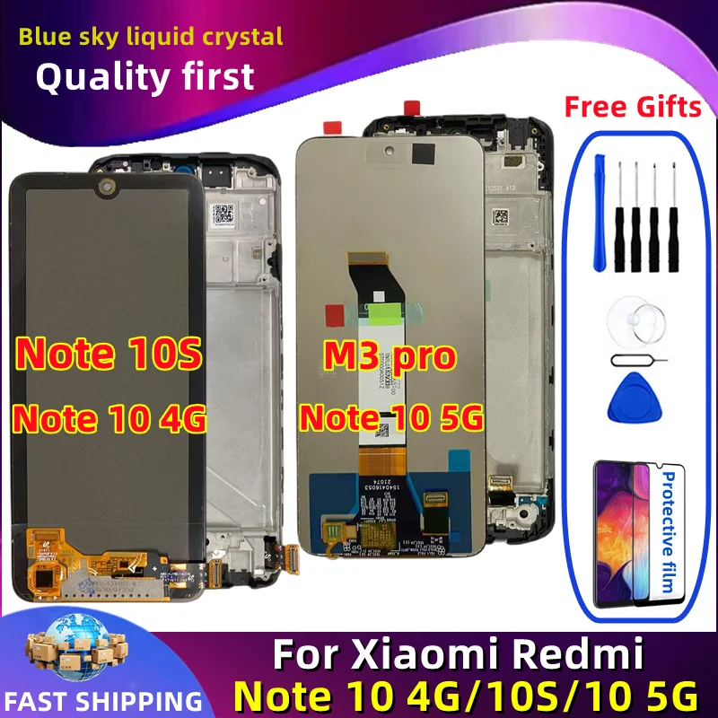 

Super AMOLED для Redmi Note 10 4G 5G LCD Note 10S дисплей сенсорный экран M2101K7AI дигитайзер LCD POCO M3 Pro с рамкой M2103K19G
