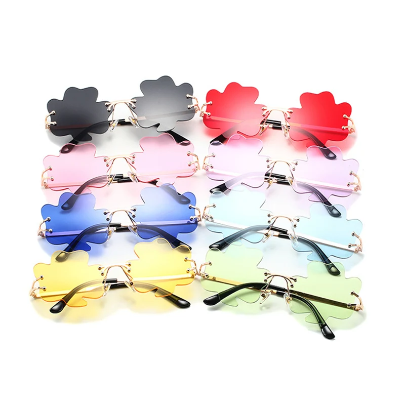 

Irregular Rimless Sunglasses Ocean Lenes Metal Frame Women Sun Glasses 4 Leaf Clover Shape Modern Fashion Party Eyewear
