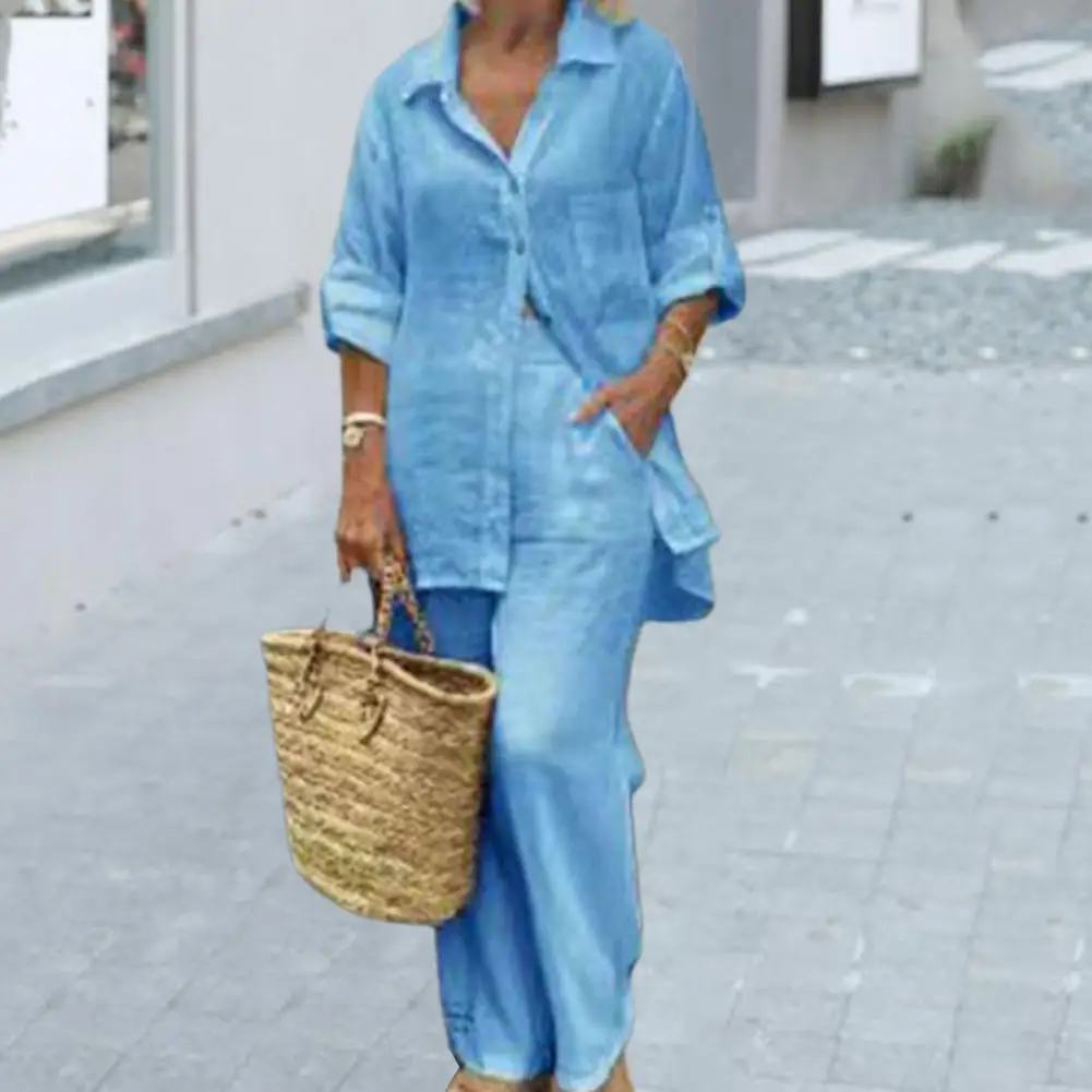 

Lapel Leisure Wide Leg Turn-down Collar Shirt Trousers Suit Female Clothes