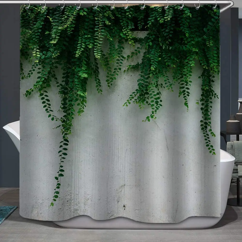 

Waterproof Fabric Shower Curtain,Lush Vine Green Leaves Plant Shower Curtain Polyester Cloth Print Bathroom Curtains with Hooks