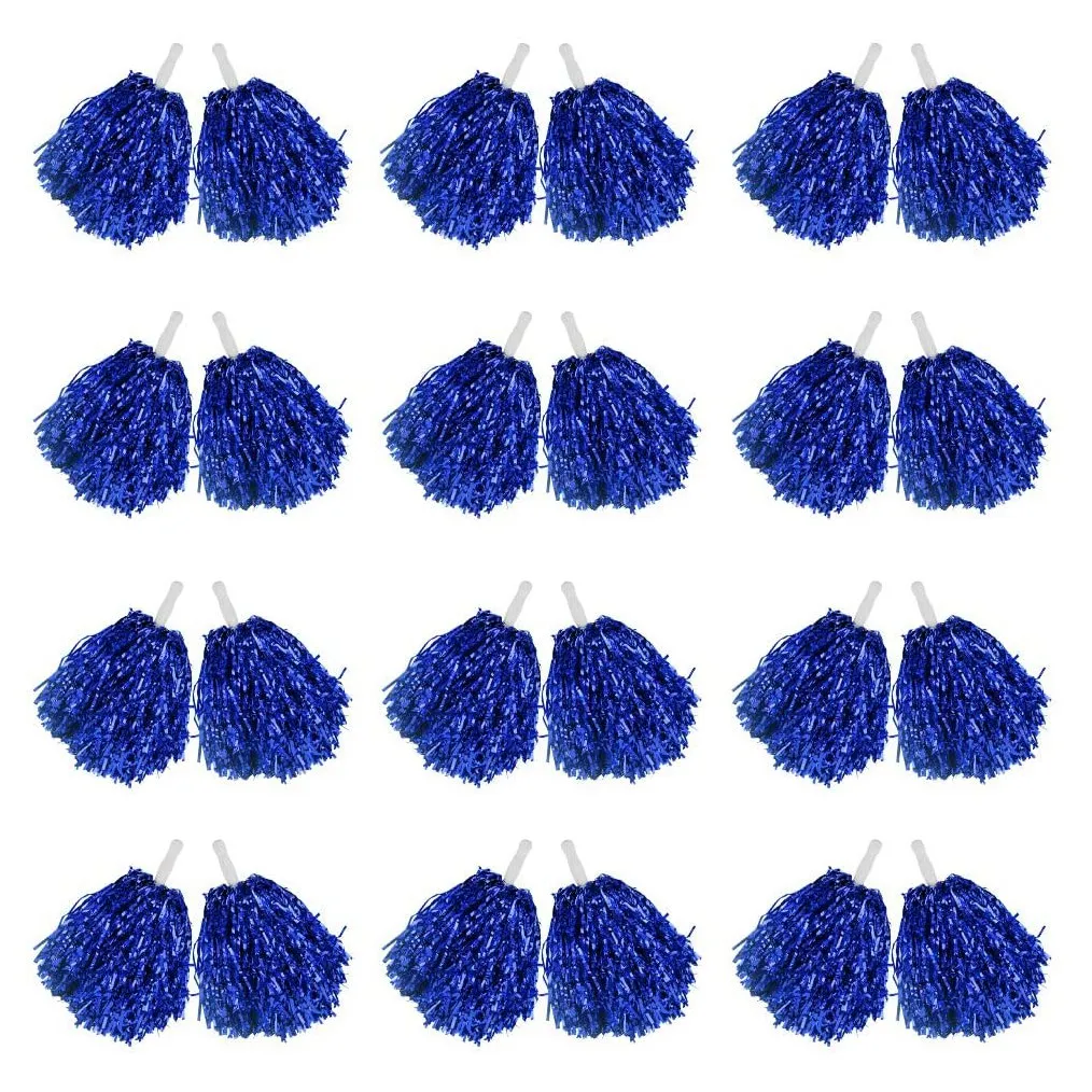 

24Pcs Cheerleading Pom Poms Metallic Foil Cheer Pom Poms with Plastic Handle for Adults Kids Cheerleaders Party Blue