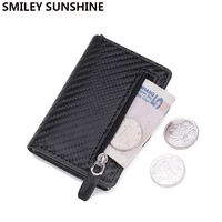 carbon fiber rfid card holder wallets men zipper coin money bag male thin mini slim magic wallet small money bag wolet for man