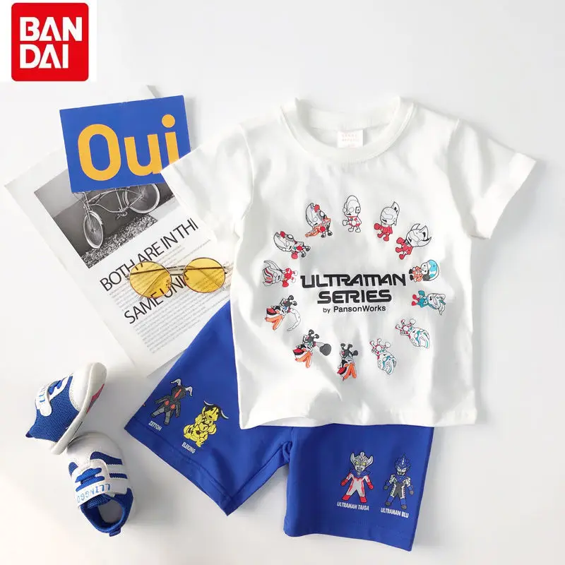 

Bandai Summer Ultraman Kids Suit Cotton Boy Shorts for Girls Casual Handsome Cartoon Print Sports Big Kids Short Sleeve Shorts