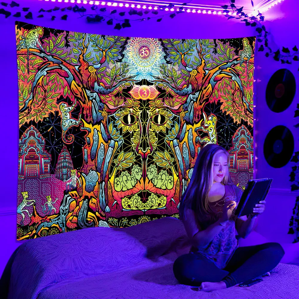 

Black Light Tapestry UV Psychedelic Fluorescent Tapestry Hippie Colorful Art Wall Hanging for Bedroom Dorm Indie Room Decor