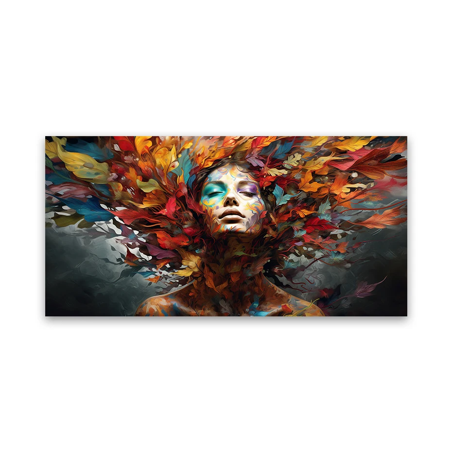 Красочные листья женский плакат большого размера настенное искусство холст