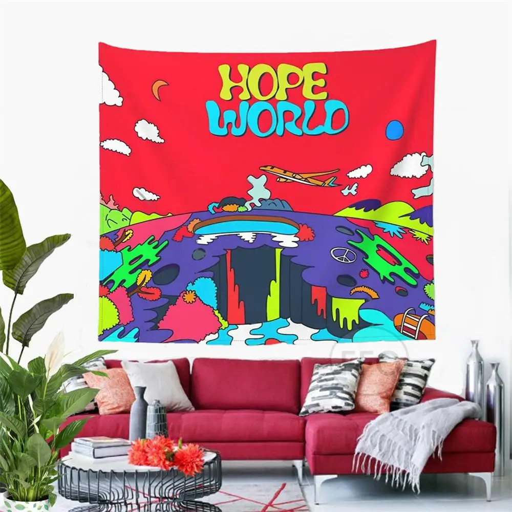 

Чехол для альбома Hope World, художественный плакат, гобелен на стену, кавайное украшение для комнаты, мем, гобелен, ковры для йоги, украшение для ...