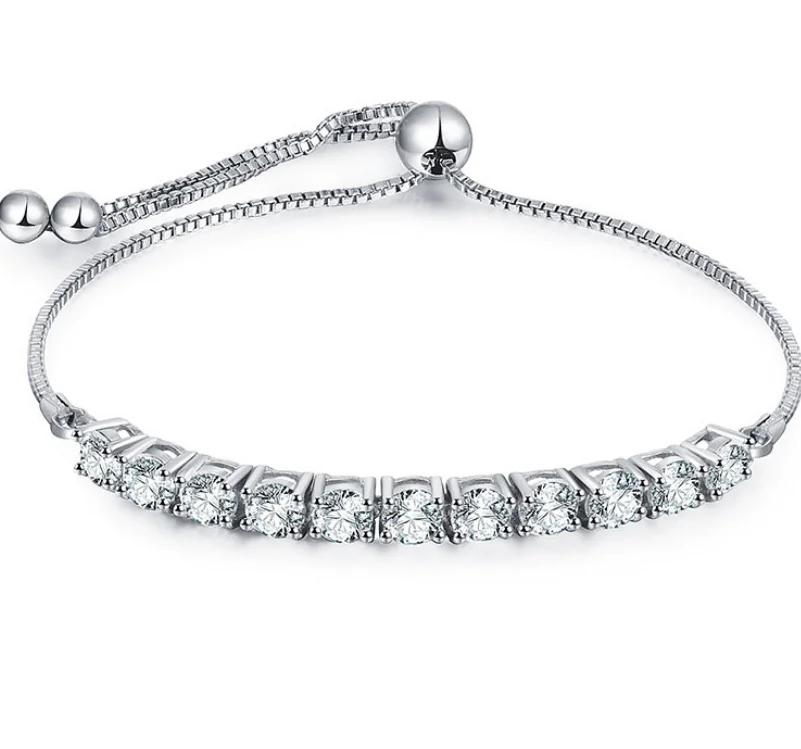 

ANGLANG White Round Zircon Bracelets for Women with Shining Crystal Friendship Braclet for Girl Jewelry Accessories Gifts