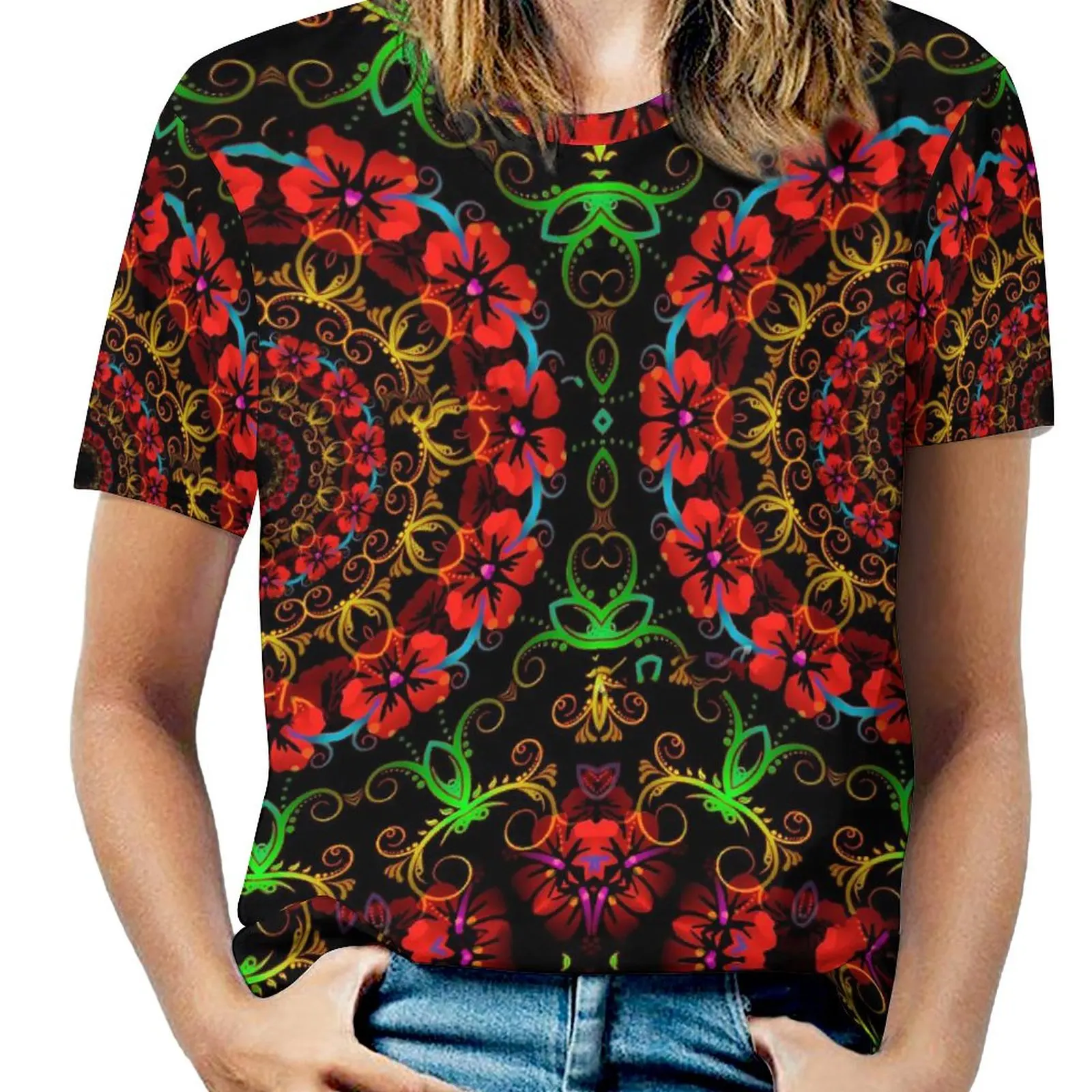 

Flower Power T-Shirt Fractal Hibiscus Print Kawaii T Shirts Short Sleeve Casual Tshirt Beach Printed Tees 4XL 5XL 6XL