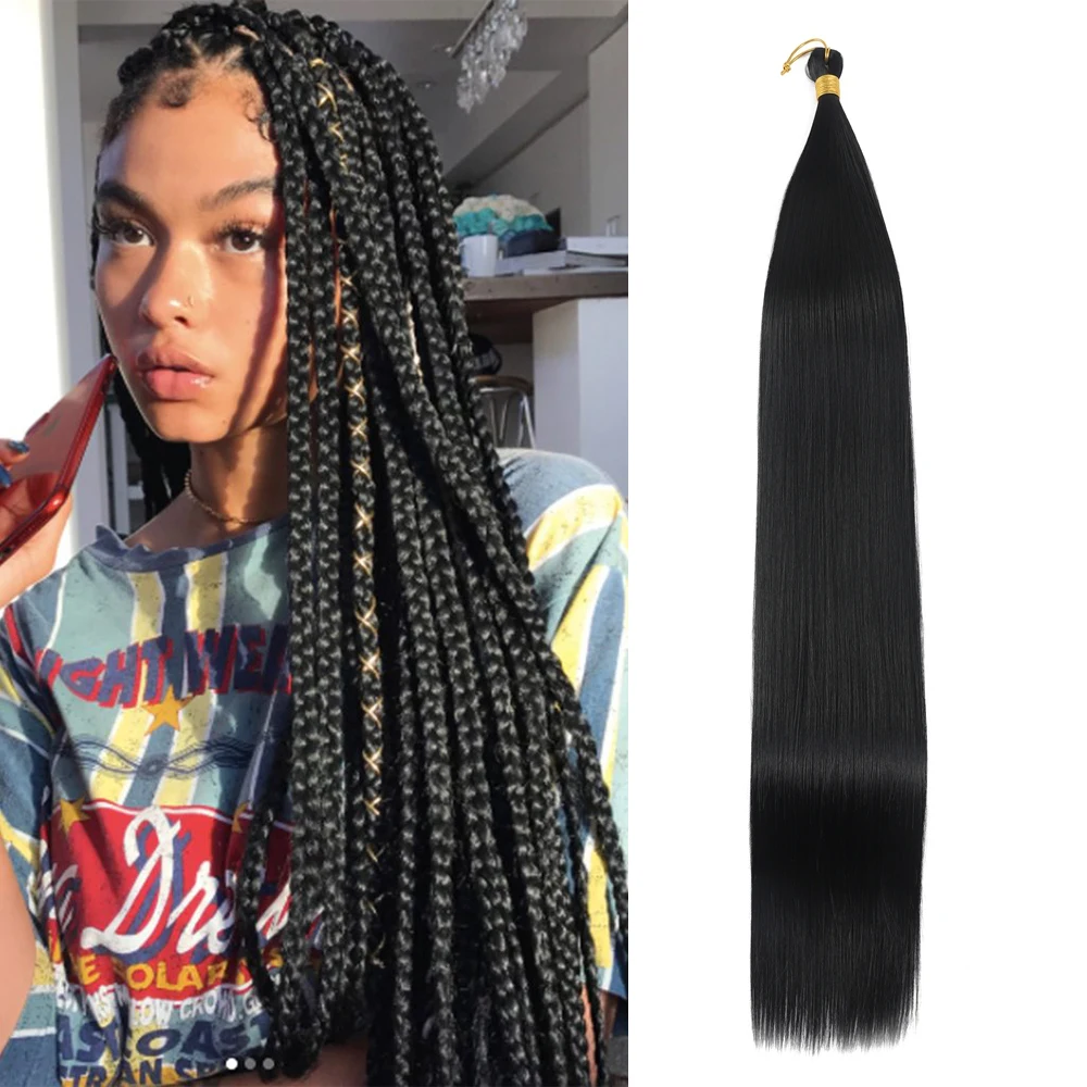 

24Inch Ombre Long Silky Straight Synthetic Bulk Extensions High Temperature Hair Bundles For Braiding Crochet Black Brown Bu