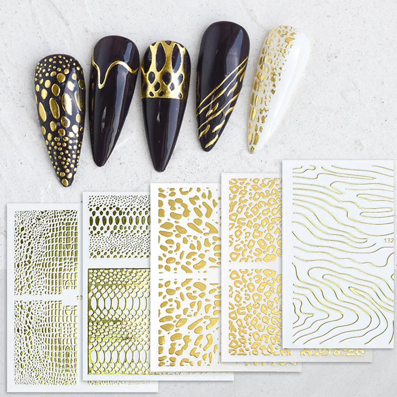 

3D snake skin sticker for nail art decoration rainbow gold silver wave lines DIY manicure adhesive peel off nail decal YJ058