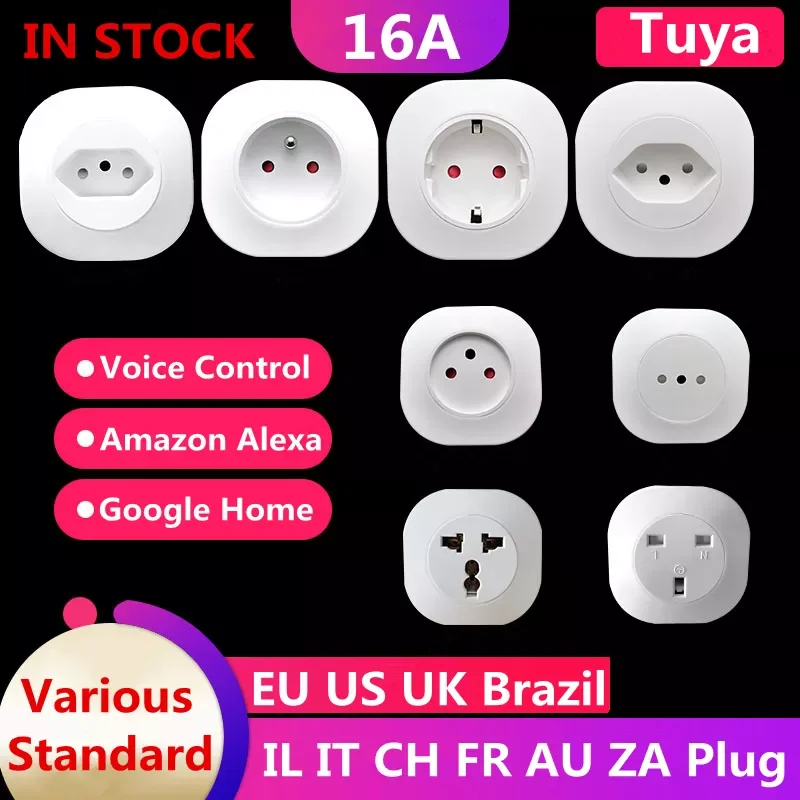 

WiFi Smart Plug EU Brazil Israel Adaptor Wireless Remote Voice Control Power Monitor Outlet Timer Socket for Alexa Google Home