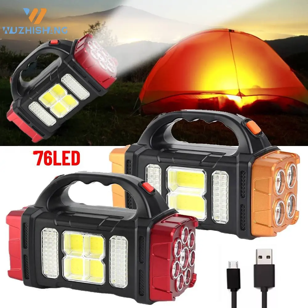 2PCS Super Bright Solar LED Camping Flashlight With COB Work Lights USB Rechargeable Handheld 4 Modes Solar Powered Lanterns