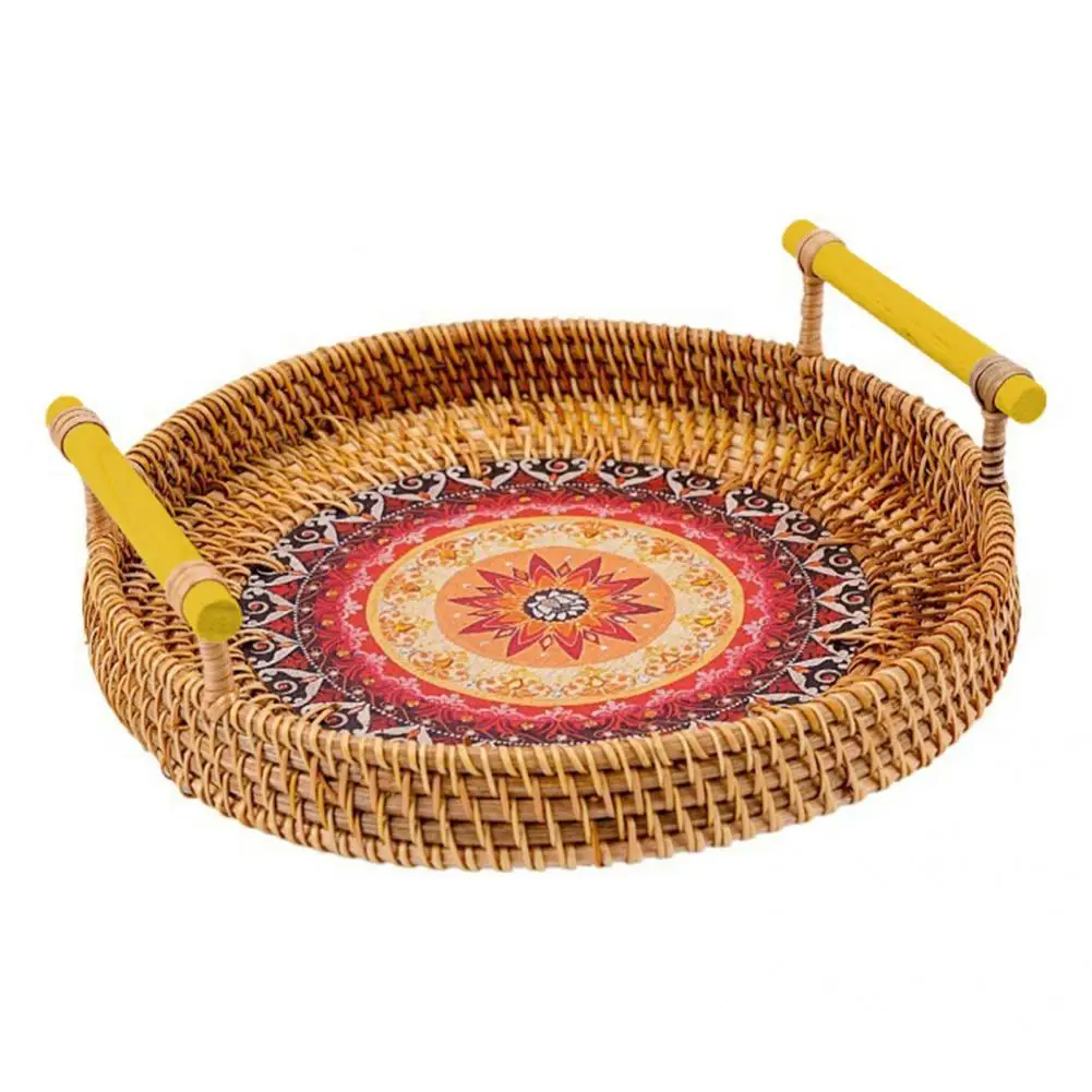 

Durable Handwoven Storage Tray Tightly Woven Sturdy Base Rattan Fruit Food Handwoven Storage Tray