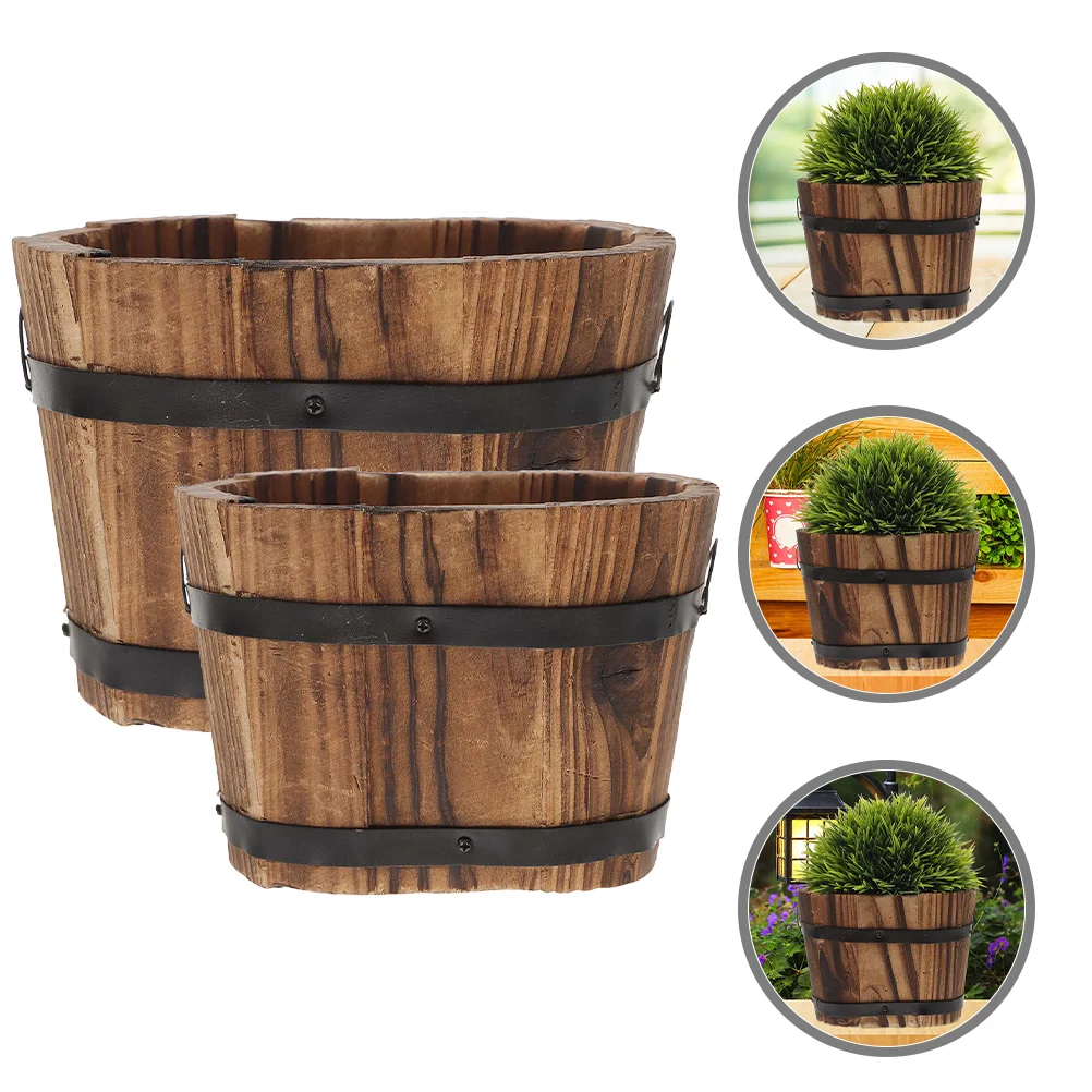 

2 Pcs Flowerpot Wooden Succulents Desktop Rustic Planter Indoor Outdoor Plants Windowsill Pots