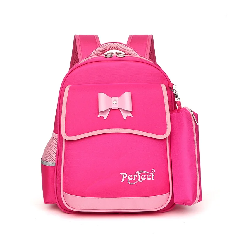 Korean Style Panelled Girls Sweet Princess Backpacks 2022 New Children Cute Bow-knot Waterproof High-capacity Bags with Pen Bag