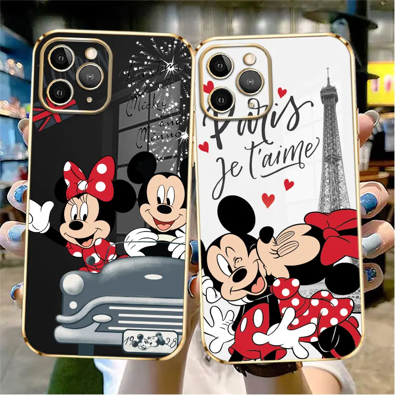 

Luxury Plating Phone Case For iPhone 14 13 12 11 Pro Max Mini X XR XS Max 7 8 6 6s Plus Shell Mickey MinnieWorld Travel London