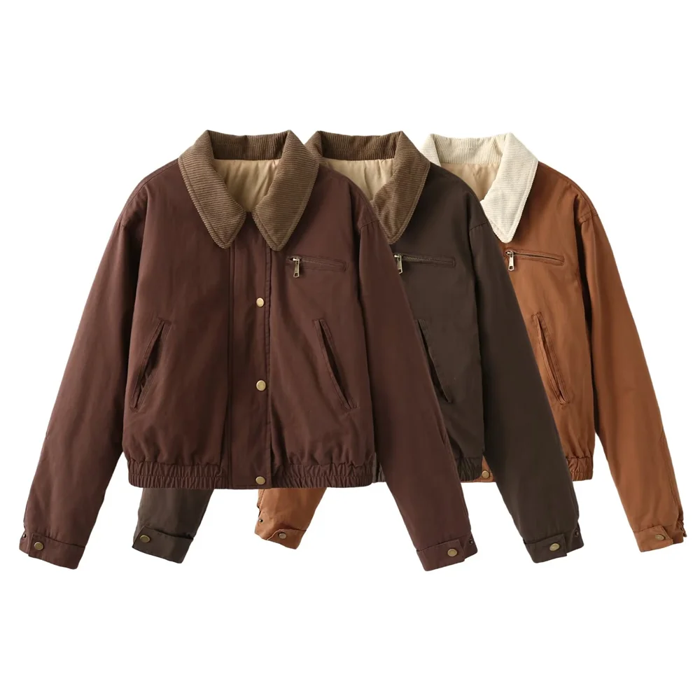 Женская Вельветовая куртка с воротником-стойкой на осень