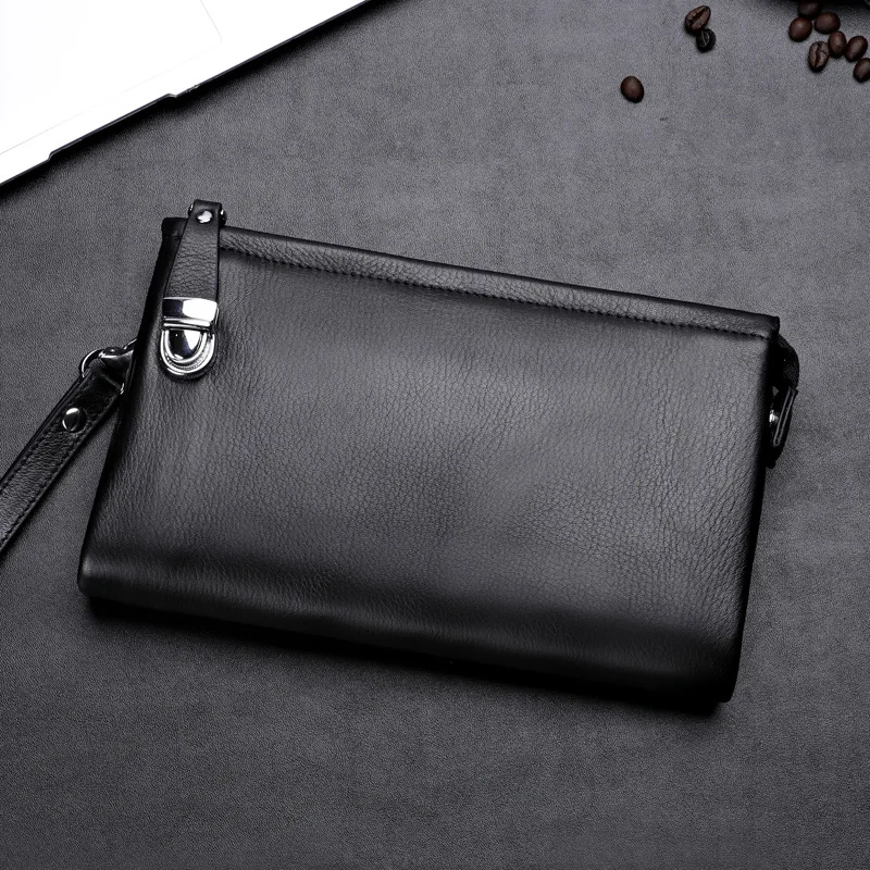 High Quality New Men's Handbag Genuine Leather Soft Leather Clutch Men's Bag Cowhide Fashion Casual Large Capacity Clutch Trendy