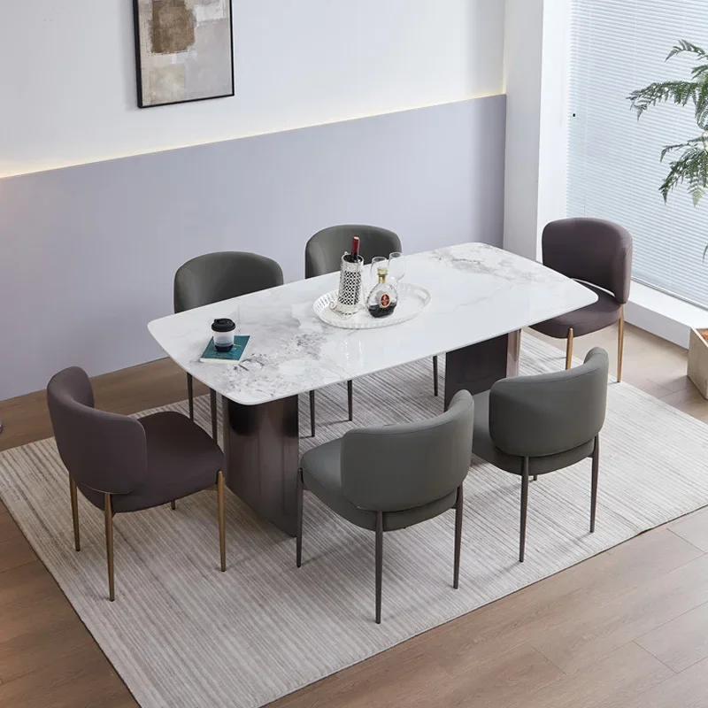 Итальянский стиль простой современный кожаный обеденный стул из нержавеющей