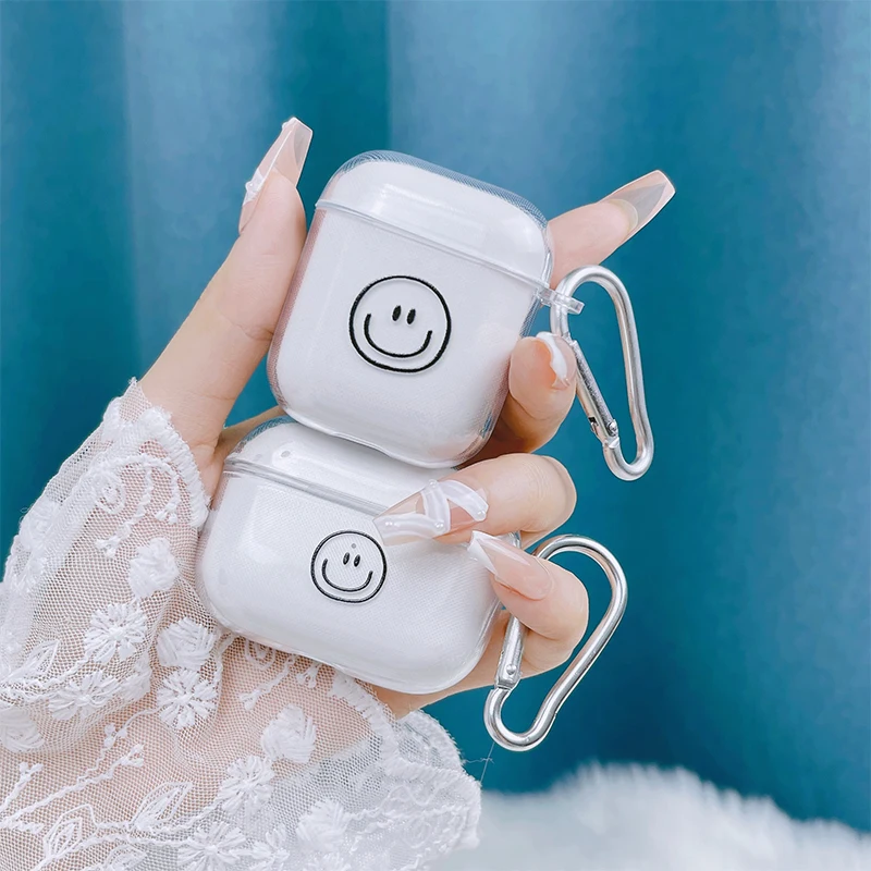 

Чехол с забавным улыбающимся рисунком для AirPods 3 3rd 2021 Pro, Прозрачный чехол для Airpods Pro 2, футляр для зарядки наушников с брелоком