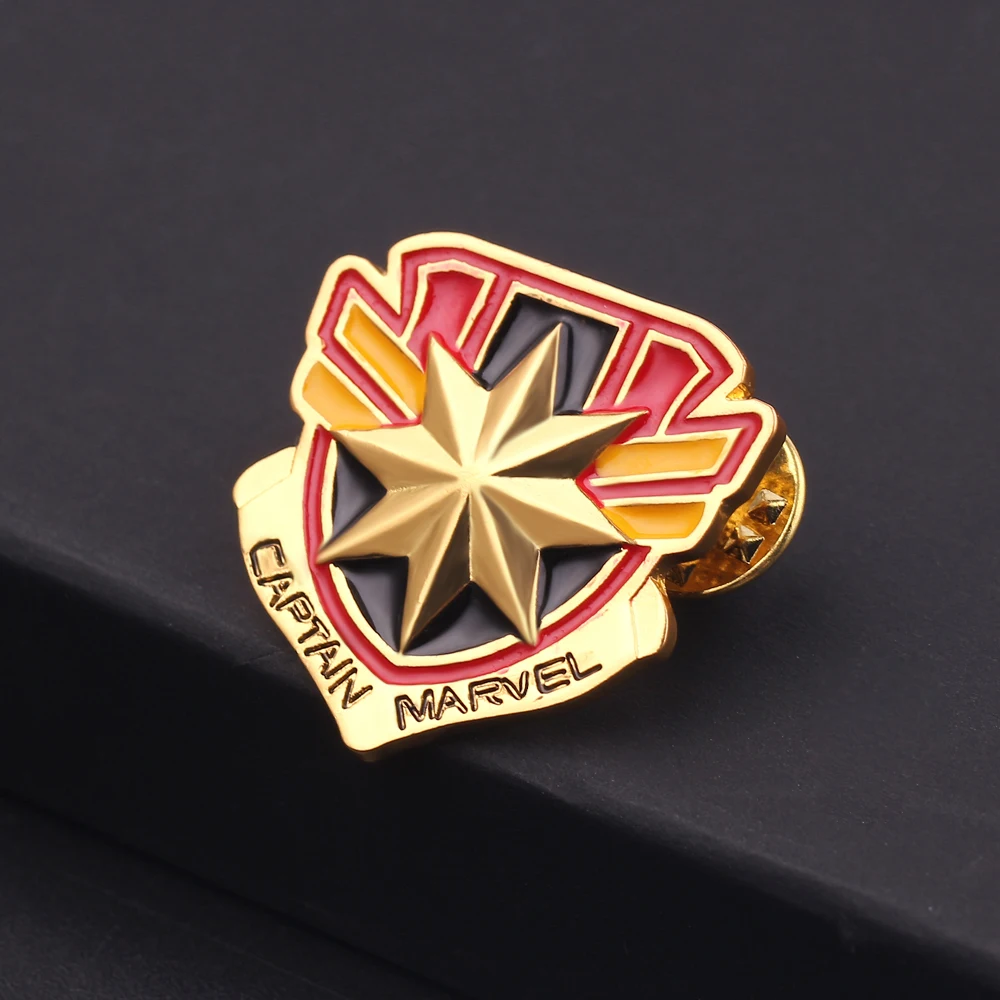 

Disney Marvel Movie Captain Marvel Badges Yellow Eight-pointed Star Enamel Brooches Collection Memorial Jewelry Gift For Fans