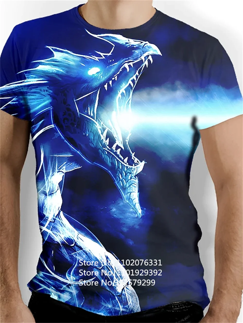 Купи Hipster Men Tee Shirt 3D Animal Blue Dragon Printed T Shirt Harajuku Short Sleeve T Shirts Unisex Casual Tops за 142 рублей в магазине AliExpress