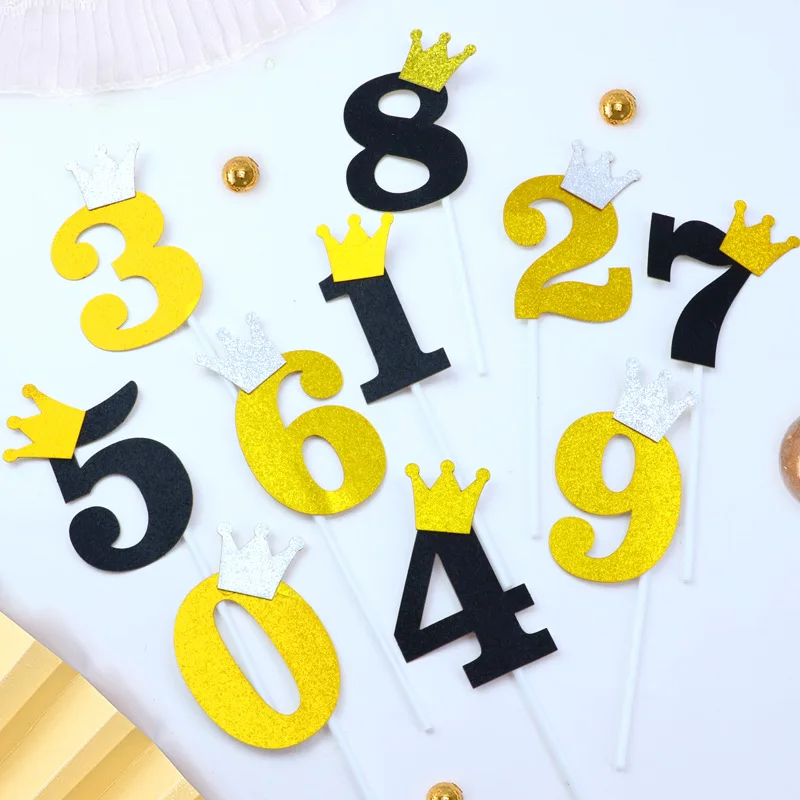 

Crown No. 5PCS Golden Black Birthday Cake Decorative Digital Cake 0-9 Cake Topper Girl Boy Baby Party Cake Decorative Supplies