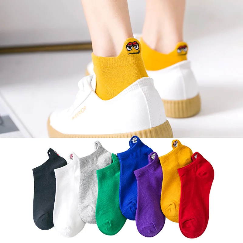 

1 Pairs Kawaii Women Socks Happy Fashion Ankle Funny Socks Set Cotton Embroidered Expression Candy Socks Smile Calcetines