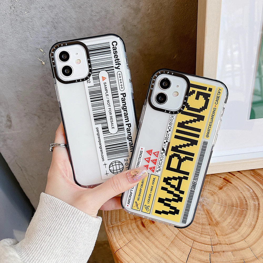 

Bumper Shockproof Phone Case For iPhone 13 12 11 Pro X XS XR Max 7 8 Plus SE 2020 Text label Soft Silicone TPU Clear Back Cover