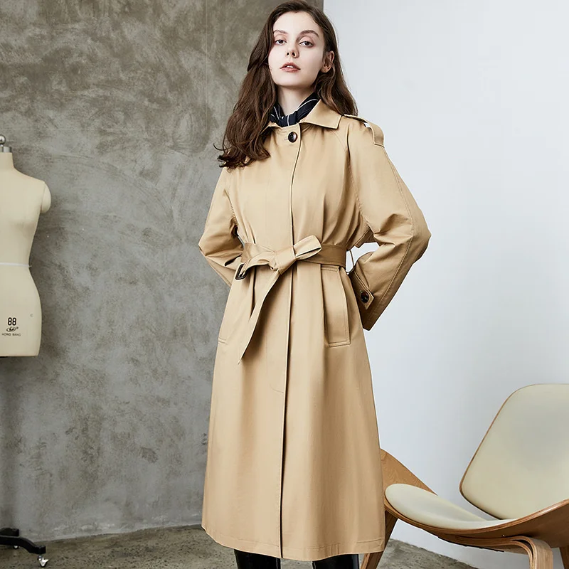 

Spring Autumn Women New Casual Trench Coat British Luxury Temperament Single Breasted Long Windbreaker Waterproof Dust Jacket