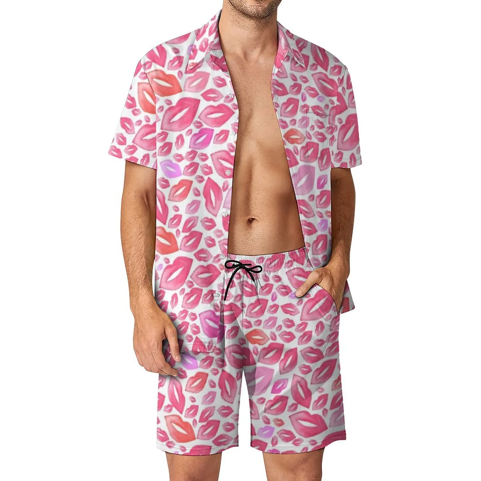 

Lips Print Men Sets Endless Kisses Casual Shorts Beach Shirt Set Summer Novelty Graphic Suit Short Sleeve Big Size Clothing