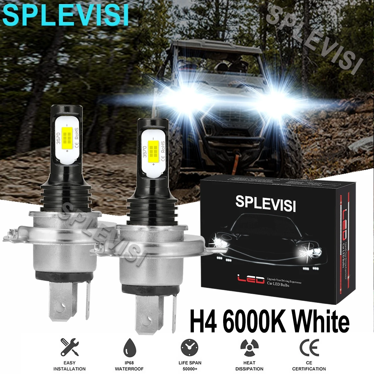 2x 70W white led headlight For Polaris SP 500 1989-1992 Sport 1987-1998 Sprint 1986-1990 SS 1985-1986 Star 1985-1995