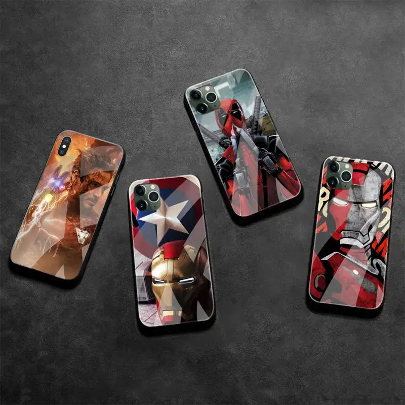 

Iron Man Deadpool Captain America Phone Case Tempered Glass For iPhone 13 12 Mini 11 Pro XR XS MAX 8 X 7 Plus SE 2020 cover