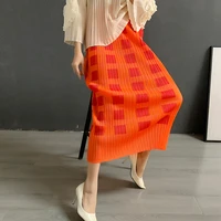 changpleat women pleated skirt fashion design print high street miyake pleats slim female straight hip skirts tide