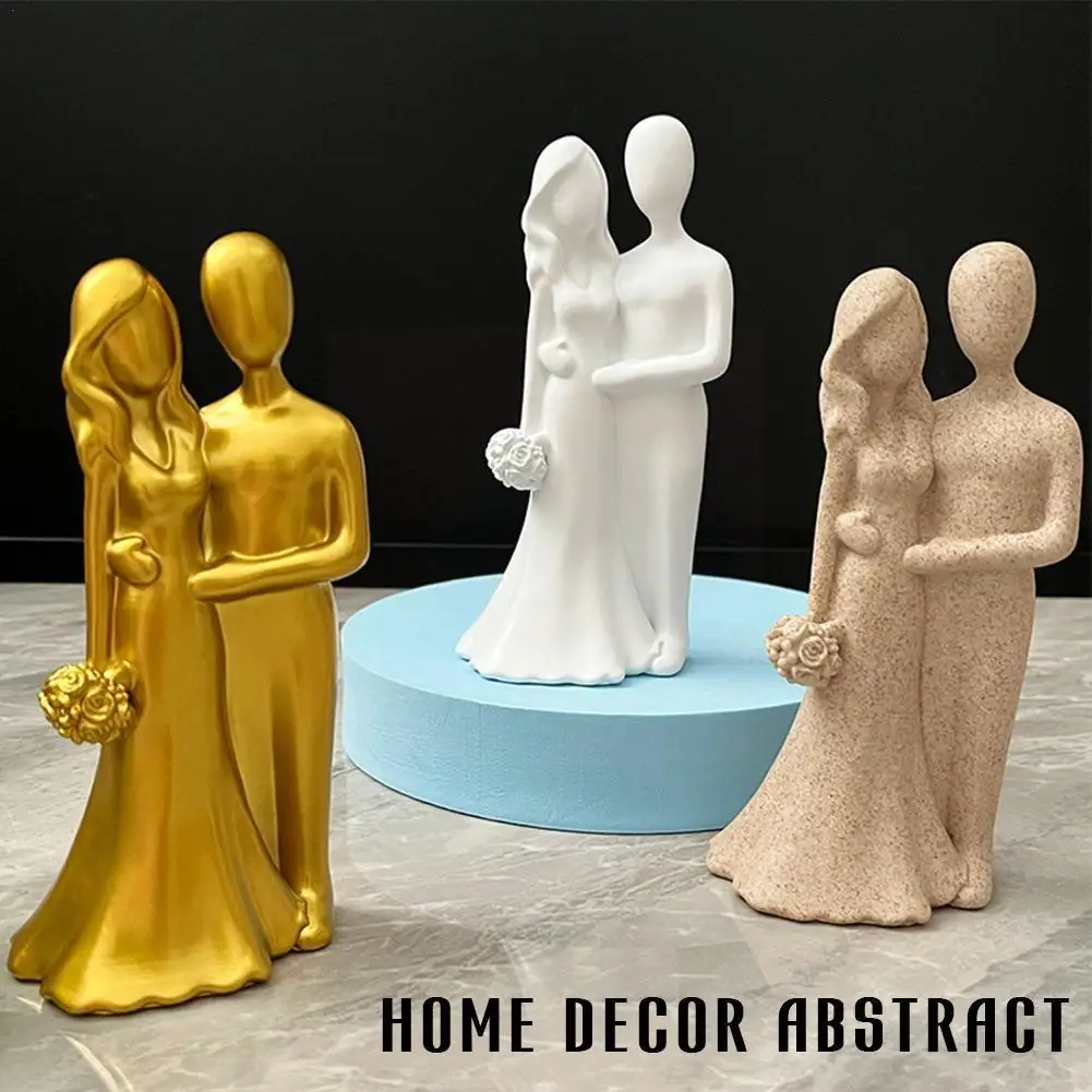 

Abstract Couple Statue Golden Miniatures Bookshelf Decoration Resin And Gift Desk Room Figurines Ornament Sculptures U7L9