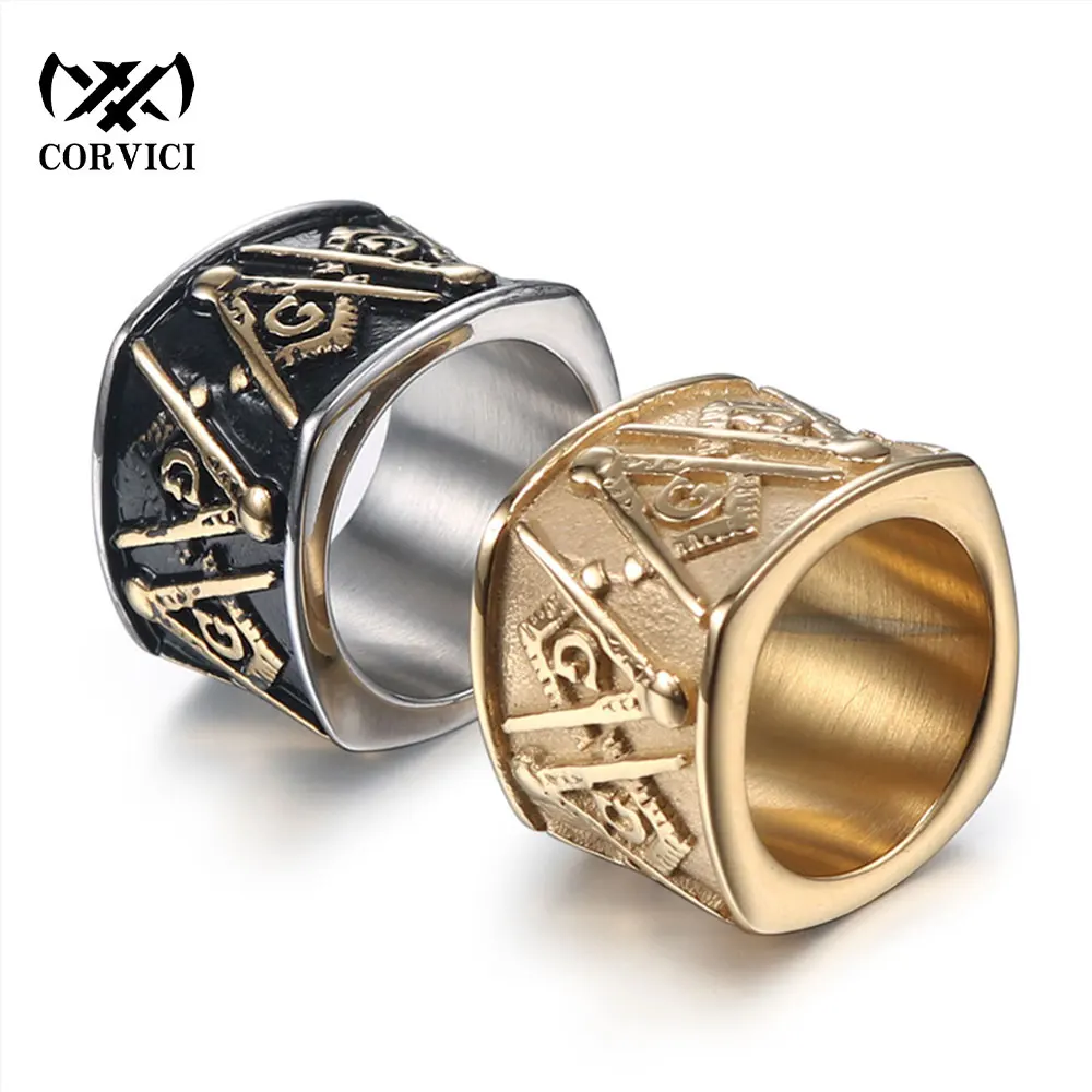 

2022 Golden Freemasonry SymbolPunk Rings Stainless Steel Vintage For Motorcycle Biker Man Gothic Rock Mens Animal Finger Ring