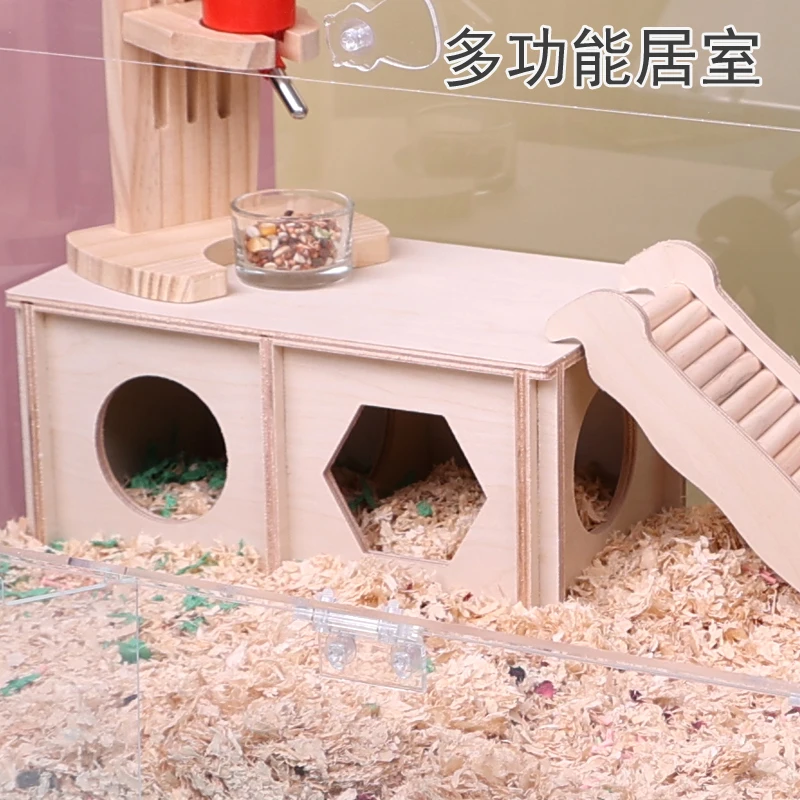 

Hamster Multi-Functional Bedroom Small House Shelter Maze Toy Nest Landscaping Supplies Djungarian Hamster Wooden House