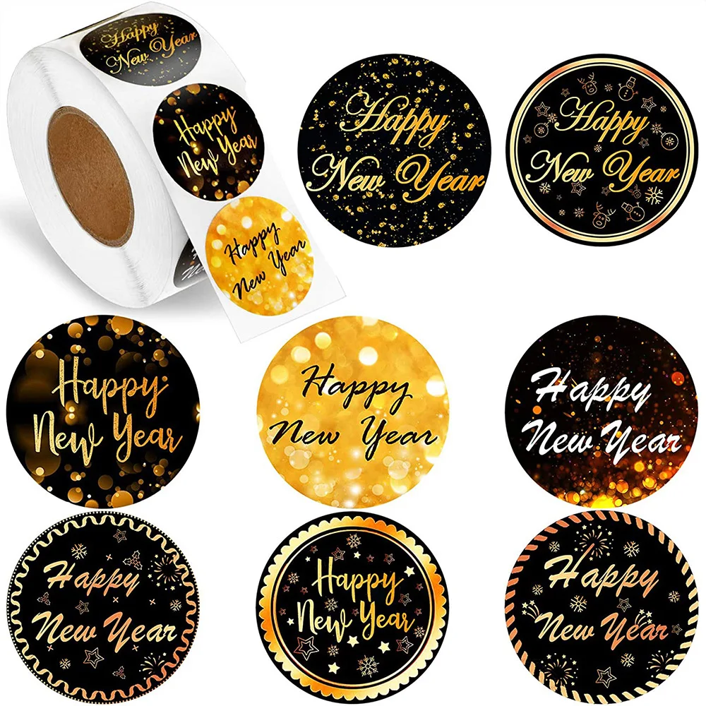 

Happy New Year 3.8cm Big Self Adhesive Lable Sticker Sealing Gift Box Bag Packaging Paper Packing Sticker For Business