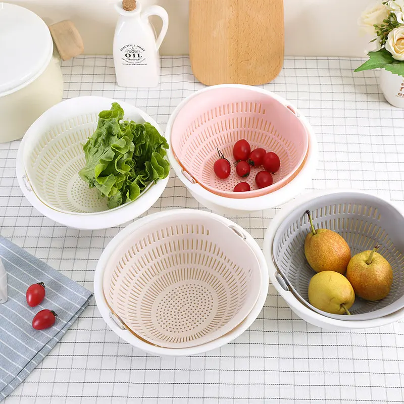 

Kitchen Double Drain Basket Silicone Rice Washing Basket Kitchen Strainer Noodles Vegetables Fruit Drain Basket Kitchen Gadgets